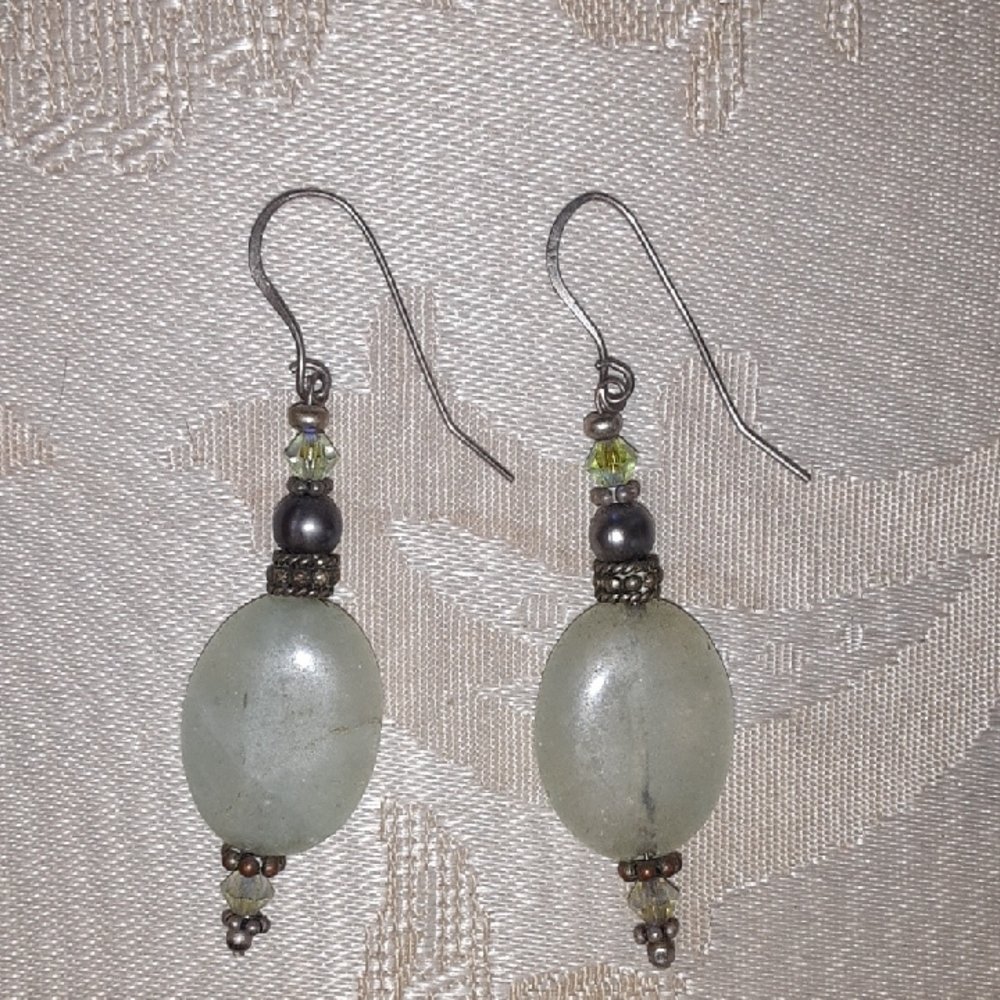 Elegant Silver and light Green Dangle Earrings